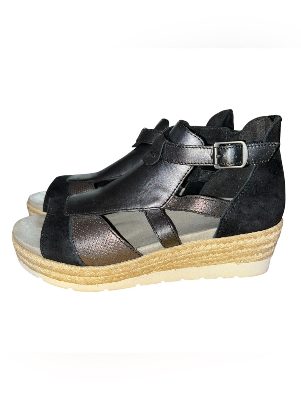 🖤 Earth Suede & Leather Back Zip Wedge Sandal 🖤